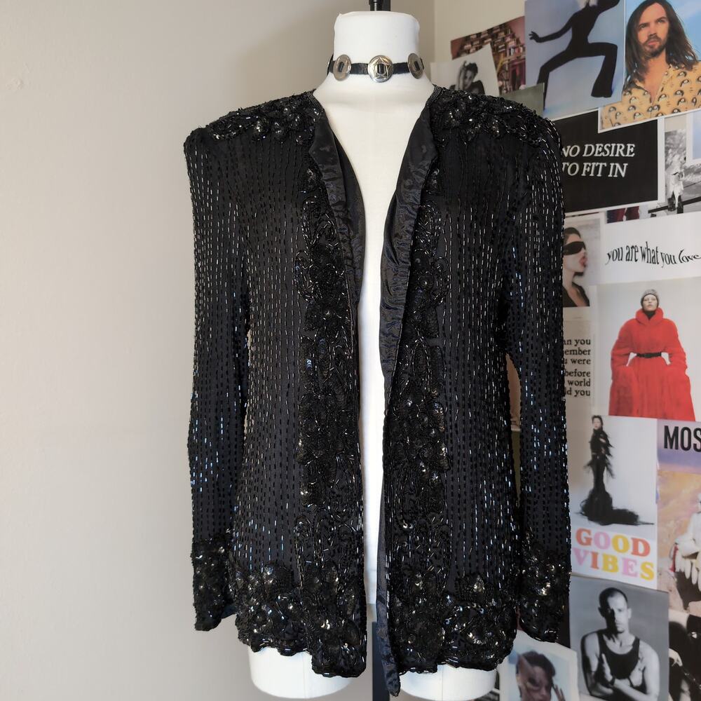 Black Sequin Beaded Cardigan Vintage Gothic